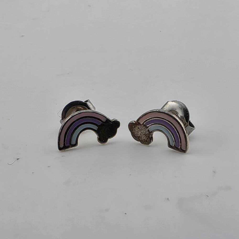 BOMA Earings Sterling Silver 925 Crescent Rainbow Cloud Colorful Studs